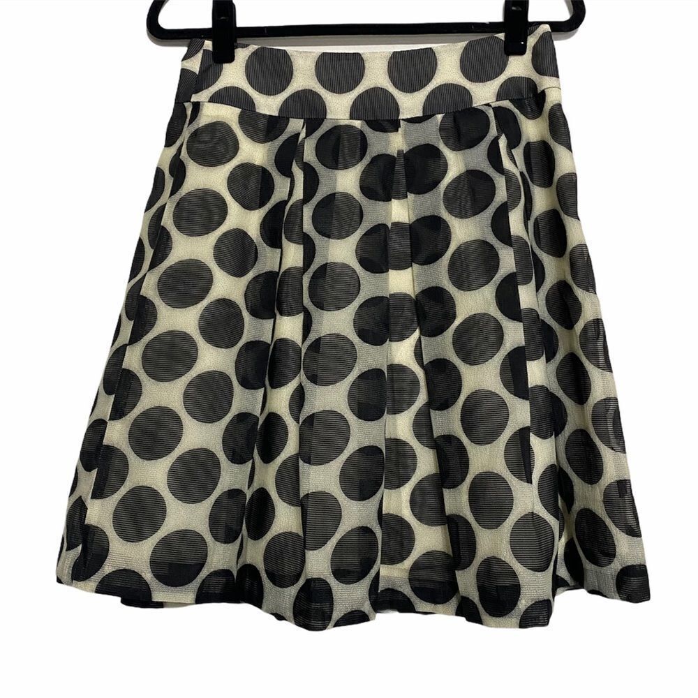 The Limited Cream Black Polka‎ Dot Lined Skirt Womens S